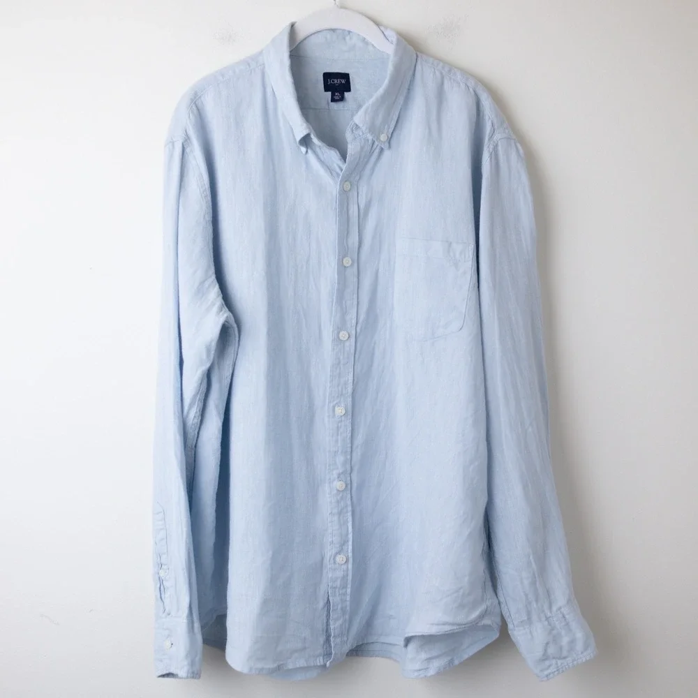 J Crew Classic Linen Cotton Blend Mens XL Light Blue Chambray AL179
